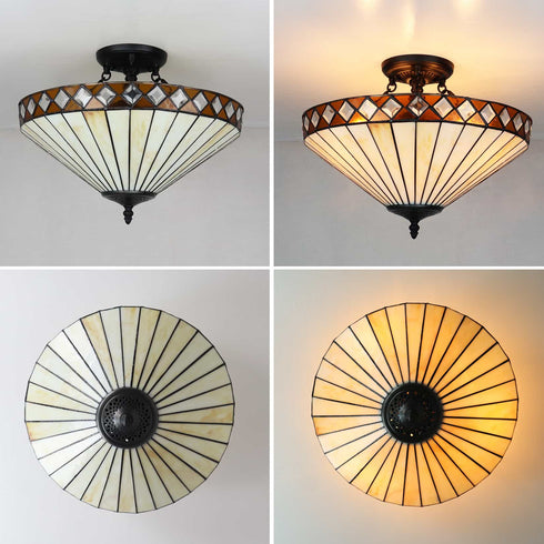 3-Light Tiffany Semi Flush Mount Ceiling Light